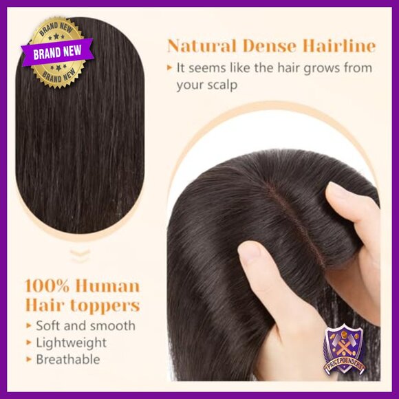 12 Inch Human Hair Topper, Remy Hair, No Bangs, Lace Base, 3 Clips main image 4